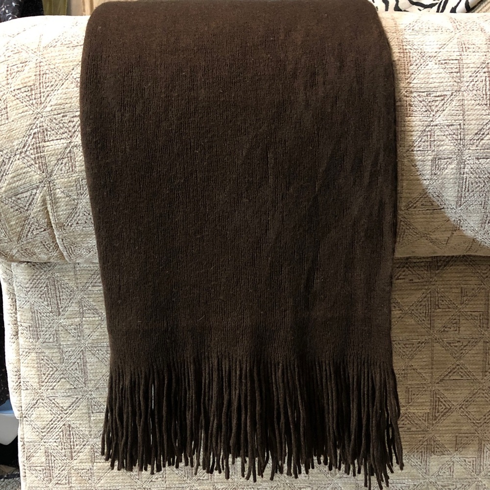Classic Brown Fringed Blanket Scarf Wrap Throw Blanket 80” X 24”